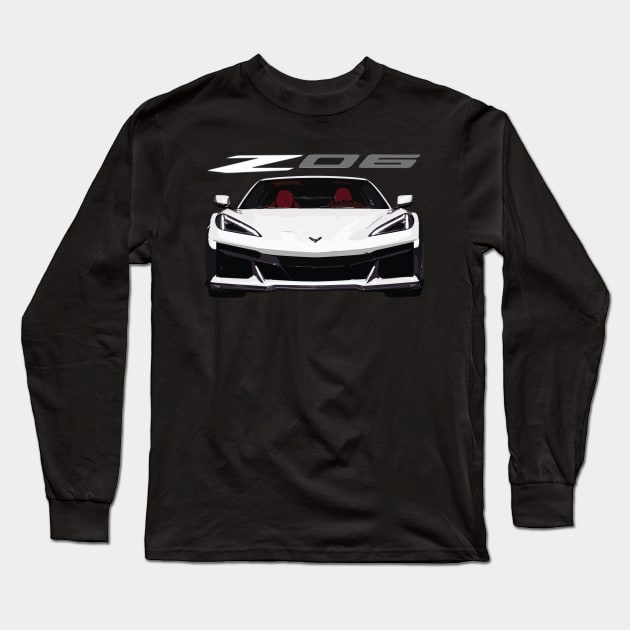 C8 Arctic White Z06 c8r graphic car line art Long Sleeve T-Shirt by cowtown_cowboy